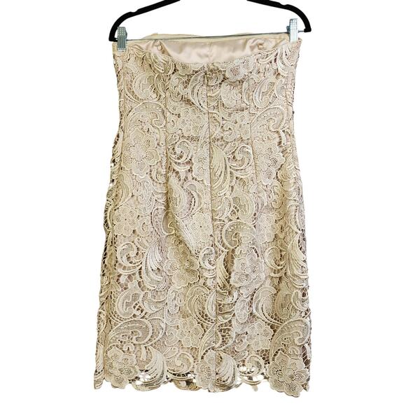 Cache Womens Vintage Gold Lace Strapless Dress Size 8 Floral Lace Mini Cocktail - Picture 5 of 13
